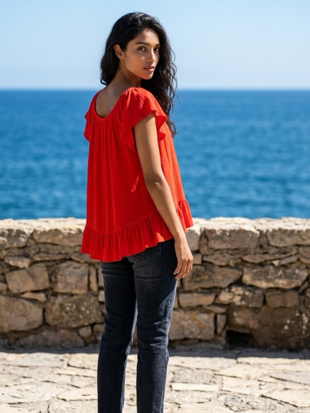 EUC Free People ruffled red top Sz Medium. EUC